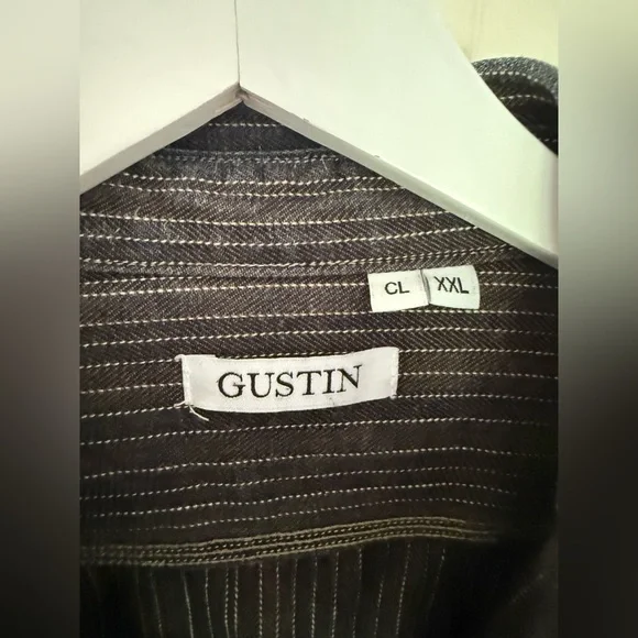 Gustin #8 Japan Wabisabi Workshirt Gray Stripe Button Down Shirt Long Sleeve XXL - Picture 6 of 9